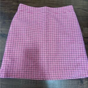 J. Crew Pink and White Houndstooth Midi Skirt